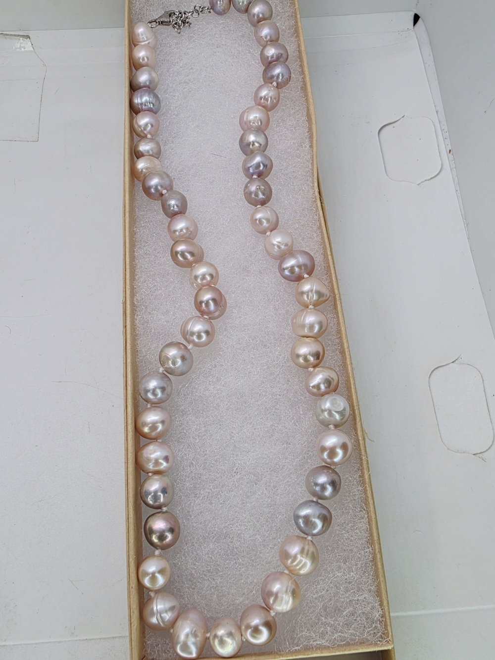 Vtg Sterling Silver Natural Baroque Freshwater Pearl Necklace High Luster 8-10mm